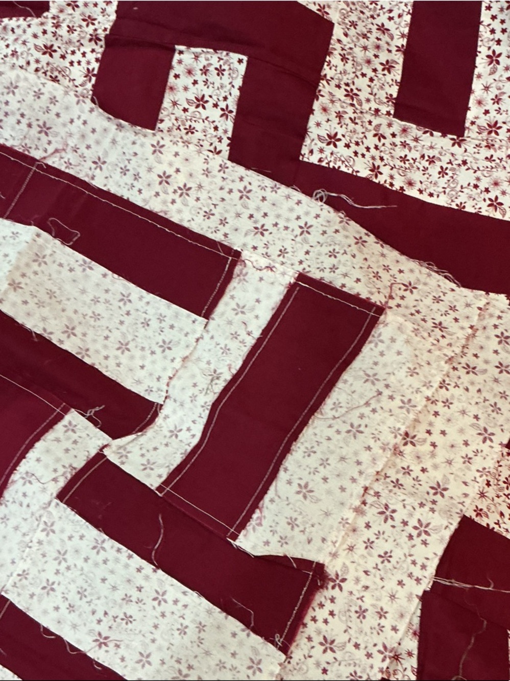 Burgundy and White Patchwork Quilt top only - Picture 3 of 3